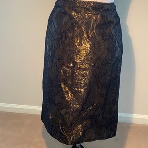 Evening Cocktail skirt -black lace-over-gold-lame Jones New York, black lining